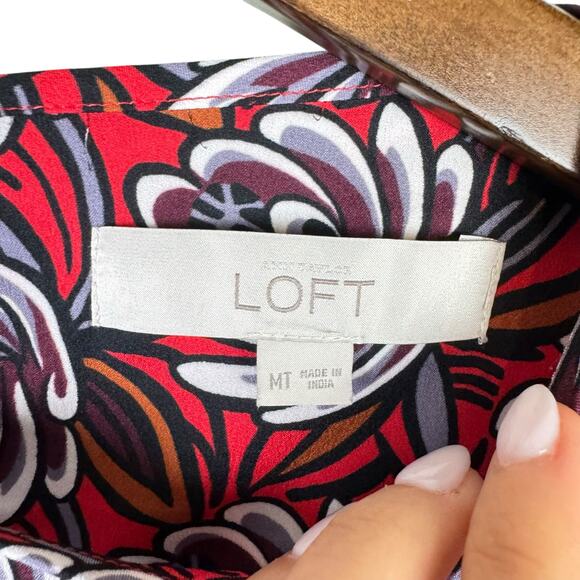 loft TALL Shadow Floral Red Print 3/4 Sleeve Lightweight Knee Length Shift Dress - Picture 13 of 14